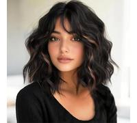 PORSMEER Parrucca corta a caschetto con frangia per donne, parrucca naturale da donna in capelli sintetici, multicolore, per tutti i giorni, per feste, Halloween, cosplay, capelli ondulati e ricci