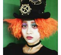 PORSMEER Parrucca corta e riccia arancione per carnevale Parrucca del Cappellaio corta e riccia arancione per Halloween Carnevale Parrucche Cosplay