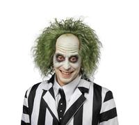 PORSMEER Parrucca corta verde con clown calvo per uomo, costume da Beetlejuice, vestito per Halloween, costume per film, parrucca corta riccia da uomo