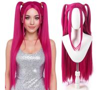 PORSMEER Parrucca Costume Cacciatori di Demoni Mira, parrucche per cosplay, lunghe, lisce, rosa acceso, accessorio per capelli per donne e ragazze (Demon Hunters-Mira)