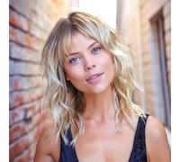 PORSMEER Parrucca da donna Bob spalla lunghezza onda riccia wig con frangia capelli sintetici naturali biondi wig, anime cosplay halloween wigs 14 pollici (biondo ombre)