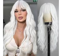 PORSMEER Parrucca da donna con frangia, capelli sintetici naturali resistenti al calore, 66 cm, per uso quotidiano, feste, Halloween, costume