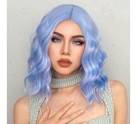 PORSMEER Parrucca da donna corta Bob riccioli per afro/donne/ragazze parrucca centrale naturale parrucca per capelli partenza/costume senza pizzo anteriore Wig (azzurro)