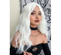 PORSMEER Parrucca da donna, parrucca bianca lunga con ricci ondulati per donne, costume di Halloween da elfo o strega, capelli sintetici dall'aspetto naturale per cosplay di anime