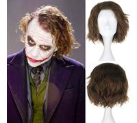 PORSMEER Parrucca da uomo Clown Joker riccia corta marrone ondulata parrucca cosplay Halloween costume party parrucche
