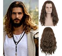 PORSMEER Parrucca da uomo marrone scuro riccia corta Cosplay parrucca per Aquaman Arthur Curry Halloween costume party parrucche