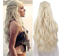 PORSMEER, Parrucca Daenerys Dragon Queen Cosplay, capelli lunghi, ricci e ondulati, biondi, per donne, costume per Halloween e feste (Biondo Chiaro)