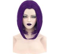PORSMEER Parrucca dritta da donna con corvo super eroe viola corto Bob parrucca sintetica per cosplay per Halloween costume party anime parrucca