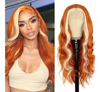 PORSMEER Parrucca Lace Front Realistica Ramata Riccia Colore Ramata Arancione e biondo da donna Parrucche Lace lunghe sintetiche Parrucche di capelli
