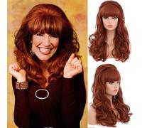 PORSMEER Parrucca Lunga con Ricci Autentici Marrone Chiaro Stile Beehive Retrò per Donne e Ragazze, Parrucca Peggy Bundy Anni 80 Moglie Cassapanca Rossa Grande Costumi di Halloween Cosplay Vintage