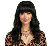 PORSMEER Parrucca lunga ondulata nera a alveare parrucca da donna vintage parrucca barocca grande bouffant parrucche per anni '50 anni '80, parrucca Priscilla Presley