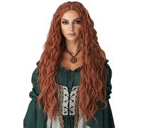 PORSMEER Parrucca lunga ondulata ramata da donna, con riga centrale, soffici, ricci, rosso zenzero, dall'aspetto naturale, in fibra sintetica resistente al calore, parrucca di ricambio per capelli per