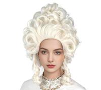 PORSMEER Parrucca retrò Beehive bianca platino per donna - Parrucca vittoriana con riccioli Queen Cosplay - Costume di Halloween - Parrucca bionda bianca - Adatta per gli anni 1920, 50 e 80