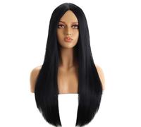 PORSMEER Parrucche nere lunghe 30" 80cm per donne, parrucche sintetiche dritte per feste, cosplay, Halloween, anime parrucca+cappuccio parrucca+maschera per gli occhi+collane+tatuaggio