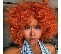 PORSMEER Parrucche ricci arancioni per donne ragazze capelli sintetici naturale sciolto riccio afro medio ondulato Bob parrucca per Halloween Cosplay Movie Costume/quotidiana