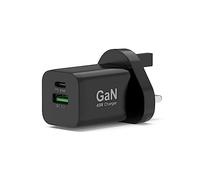 Port Connect - Caricatore da parete GaN USB-C Power Delivery™ & USB-A Quick Charge 45 W con cavo tipo C, 2 metri, colore: Nero