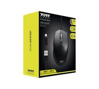 Port Connect - Mouse cablato USB-A e USB-C silenzioso e compatto, colore: Nero