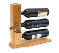 Relaxdays Cantinetta in Bambù, HLP: 32x12x34 cm, Scaffale Portabottiglie in Bambù Scaffale 3 Bottiglie di Vino, Naturale
