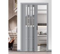 Porta a fisarmonica per armadio/cucina, cancello a fisarmonica in PVC e acrilico, porta scorrevole per dispensa con maniglia, porta interna pieghevole nera
