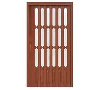 Porta a fisarmonica pieghevole con finestra a griglia e maniglia, porta scorrevole in PVC resistente per ingresso e armadio da cucina, schermo marrone decorativo 119,4 x 203,2 cm, sistema di binari in