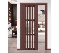 Porta a fisarmonica pieghevole in PVC, marrone, 142,2 x 203,2 cm, porta scorrevole interna per camera da letto e corridoio, divisorio e divisorio per armadio, schermo a fisarmonica