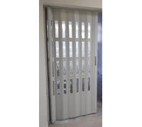 Porta a soffietto con finestra BIANCO NUOVO con lucchetto e chiave, altezza 214 cm, larghezza incasso 82 cm, H 214 x 82 cm, doppio profilo a parete