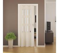 Porta a Soffietto da Interno 88,5x214 cm in PVC con Vetro Florance Bianca
