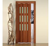 Porta a Soffietto da Interno 88,5x214 cm in PVC con Vetro Florance Ciliegio
