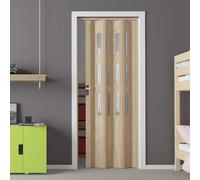 Porta a Soffietto da Interno 88,5x214 cm in PVC con Vetro Satinato Florance Cedro