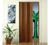 Forte Porta a Soffietto in PVC, Resistente agli Urti, Riducibile, Kit Completo di Serratura, 83L x H214 cm, Effetto Legno Scuro, modello Maya