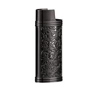 Porta accendini vintage per mini accendini BIC, copertura per accendini portatile, in metallo retrò, copertura con catena incisione, custodia riutilizzabile per accendini regolari, 6 cm x 2,4 cm