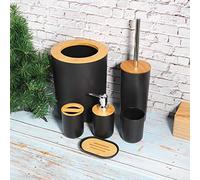 Porta accessori per bagno Set di custodie, 6 pezzi Set di strumenti per WC da bagno, Pattumiera Bottiglia di lozione Vassoio portasapone Spazzolino da denti Spazzolino da toilette con supporto(Nero)