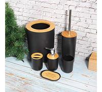 Porta accessori per bagno Set di custodie, 6 pezzi Set di strumenti per WC da bagno, Pattumiera Bottiglia di lozione Vassoio portasapone Spazzolino da denti Spazzolino da toilette con supporto(Nero)
