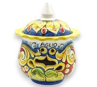 Porta Aglio o Cipolla, Smerlato, ceramica Caltagirone, h 20 x 17 cm ca. dec