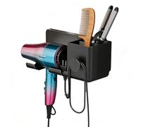 Porta Asciugacapelli Senza Foratura Autoadesivo Porta Phon con Porta Oggetti per Bagno 2 Scomparti e Portacavi Organizer Bagno per la Maggior Parte dei Asciugacapelli Porta Oggetti Bagno 23 x 9 cm