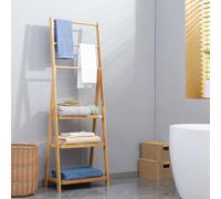 Porta asciugamani Bagno da Terra Multiuso con 3 Barre Porta Salviette e 3 Ripiani, Piantana Portasciugamani Pieghevole, Porta Salviette in Bambù, 53x30.5x152 cm, Legno Naturale Descrizione:Porta in ca