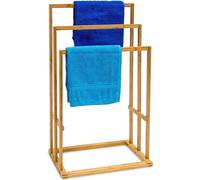 Porta Asciugamani Da Terra In Legno Bambu Carbonizzato 3 Braccia Piantana Bagno