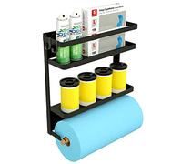 Porta asciugamani di carta con ripiano, mensola magnetica 2 in 1, resistente, rustico, con 2 ganci rimovibili, porta fazzoletti per capannone degli attrezzi, garage, banco da lavoro, cucina, stanza