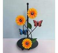 Porta asciugamani di carta in metallo per cucina con girasole e farfalle opera d'arte, base ponderata per stabilità e facile strappo della carta assorbente (A)