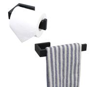 Porta asciugamani e porta carta igienica, porta asciugamani in acciaio inox SUS 304 e porta rotolo di carta igienica grande, accessorio da bagno a parete per bagno, cucina, ufficio (nero opaco)