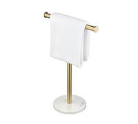 Porta asciugamani marmo, T oro spazzolato, supporto autoportante bagno