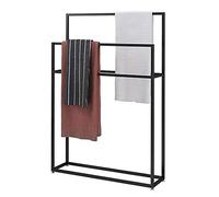 Porta asciugamani per piscina e spa, portasciugamani da pavimento indipendente, 2 ripiani, in metallo nero, porta asciugamani da bagno, per piscina, hotel, ufficio e casa, nero, 65 x 20 x 110 cm