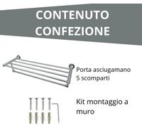 porta asciugamani stendibiancheria da parete acciaio 5 scomparti moderno bagno