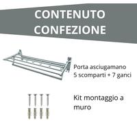 porta asciugamani stendibiancheria da parete acciaio 5 scomparti moderno bagno