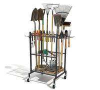 Porta Attrezzi Da Giardino Su Ruote,71 X 42 X 31 Cm,In Metallo,Con 4 Ganci E 35 Scomparti,Organizer Per Attrezzi Da Giardino Per Riporre Scope,Pale E Rastrelli