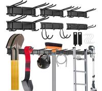 Porta Attrezzi da Parete 244 cm (96") - Organizzatore Garage con 18 Ganci + 4 Ganci a S e 2 Cinghie - Per Attrezzi Giardino, Sci, Pala, Rastrello, Sedie e Tubi Irrigazione