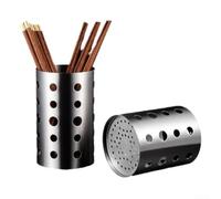 Porta bacchette ventilato in acciaio inox organizer per utensili da cucina per cannucce, spiedini, stoviglie, argento, 10 x 10 x 17 cm (B)