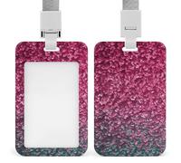Porta badge 3D rosa glitterato con cordino impermeabile porta carte d'identità per lavoro, ufficio, insegnante, infermiera