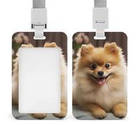 Porta badge a forma di cane della Pomerania, in plastica rigida, per carte d'identità, carte di credito e chiavi di prossimità