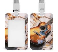 Porta badge a forma di chitarra acustica ad acquerello, in plastica rigida, custodia protettiva per nome, chiavi, carte d'identità, carte di credito e chiavi di prossimità
